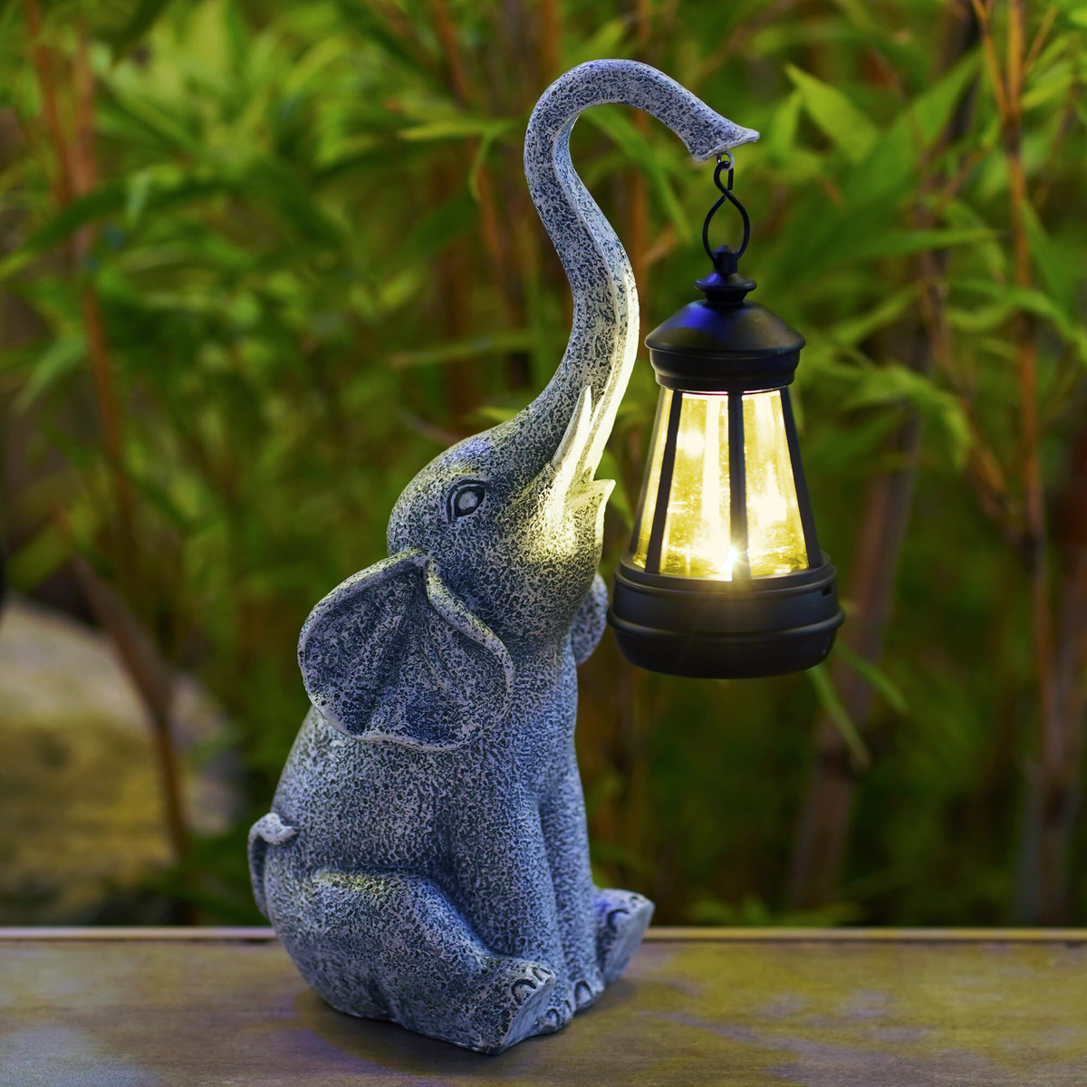 Solarny Lampion Ogrodowy LED Figurka Słonia Z Latarenką Dekoracyjna Lampka