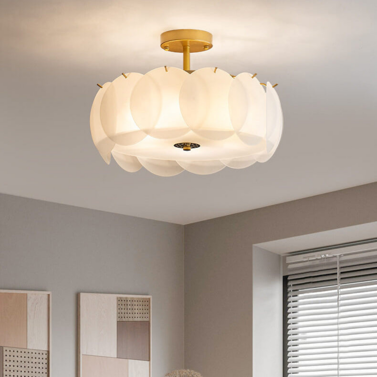 Lampă de tavan LED rotundă, realizată manual, cu discuri decorative