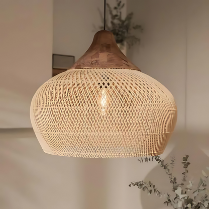 Lampă suspendată de tavan boho cu abajur împletit