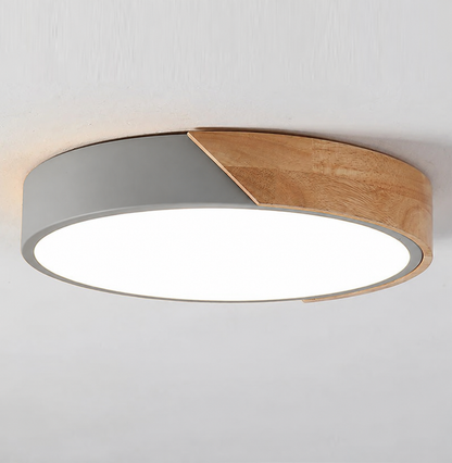Plafon LED modern cu accent din lemn, rotund