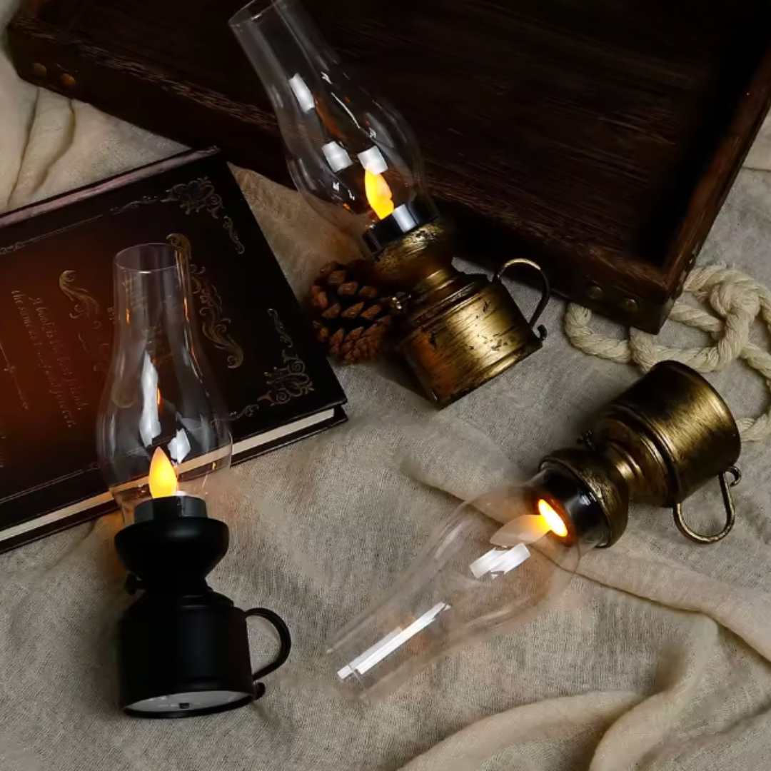 Retro dekorativní stolní LED lampa ve stylu olejové lampy