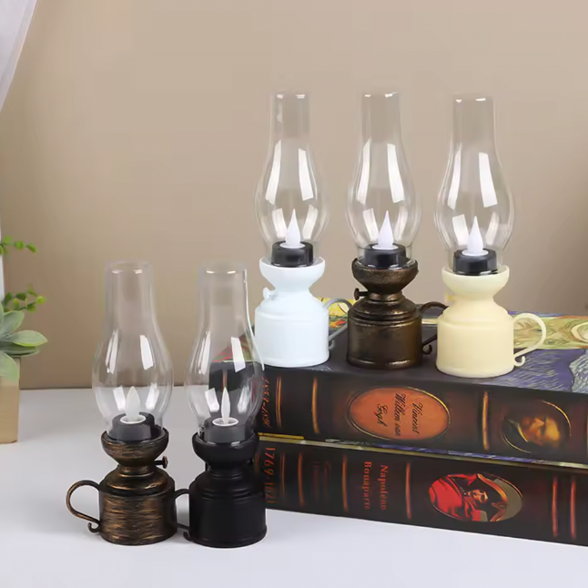 Retro dekorativní stolní LED lampa ve stylu olejové lampy