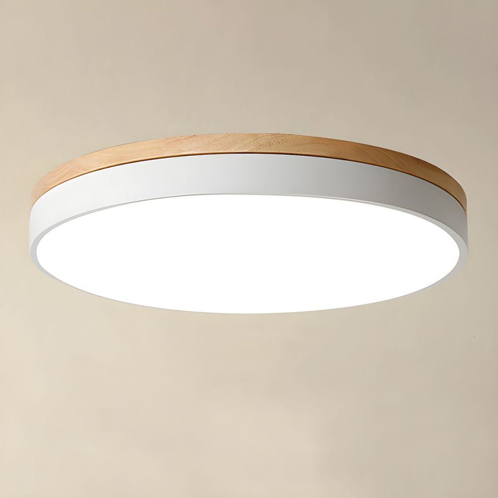 Drewniana Lampa Sufitowa Okrągła do Salonu Płaska Close Up
