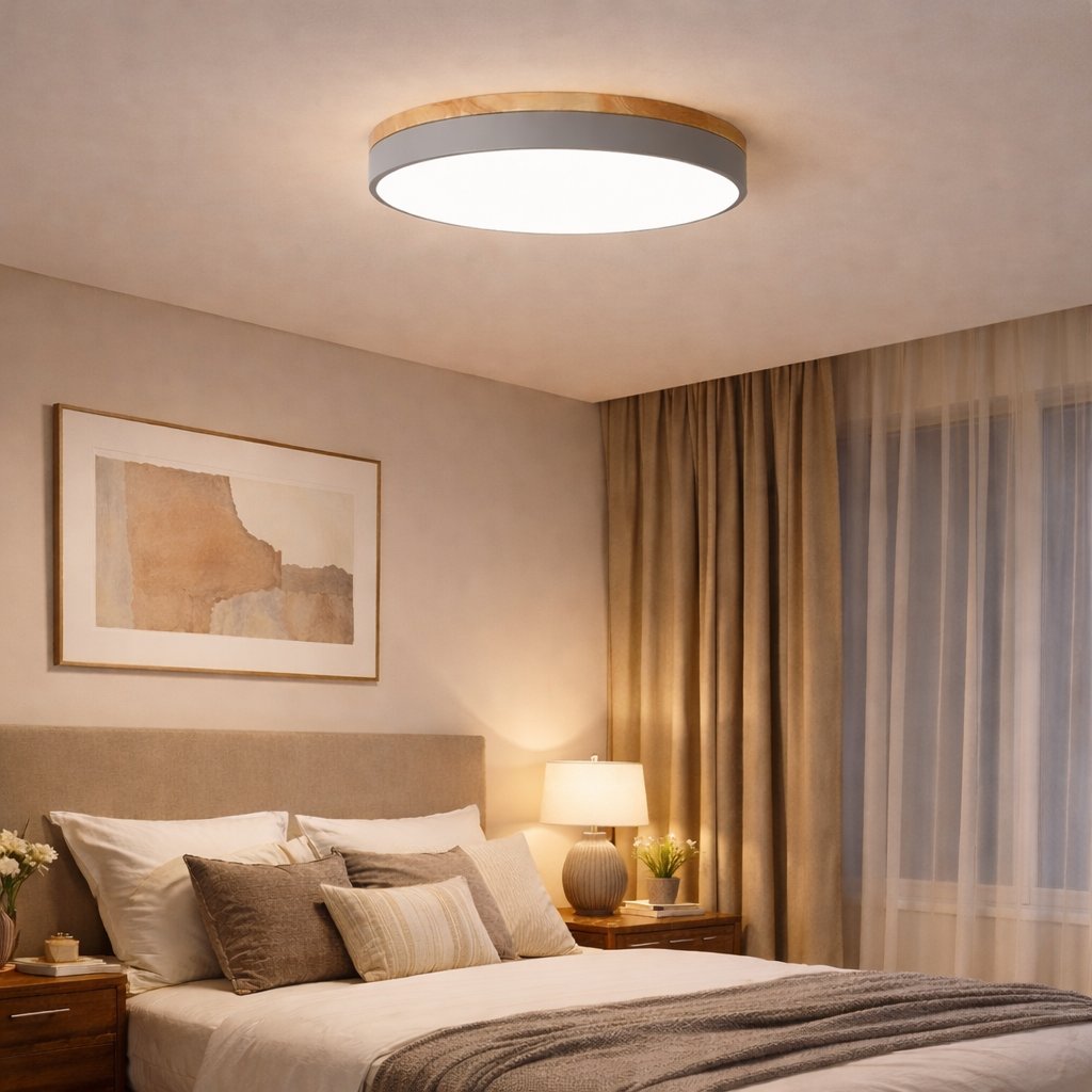 Drewniana Lampa Sufitowa Okrągła do Salonu Płaska View 11