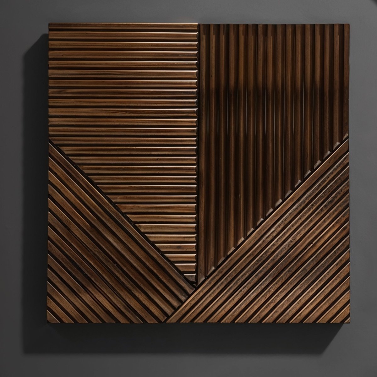 Drewniany Geometryczny Panel Ścienny z Ryflowaniem Front