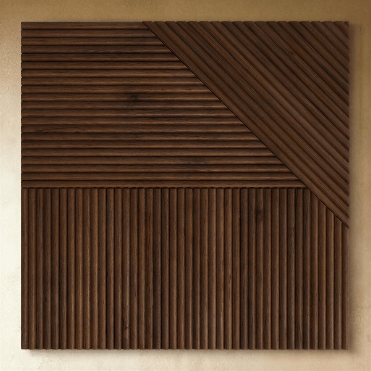 Drewniany Geometryczny Panel Ścienny z Ryflowaniem Full