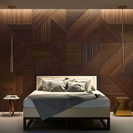 Drewniany Geometryczny Panel Ścienny z Ryflowaniem Hero
