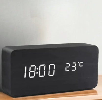 Drewniany Zegar LED WoodSense Sterowany Głosem Back