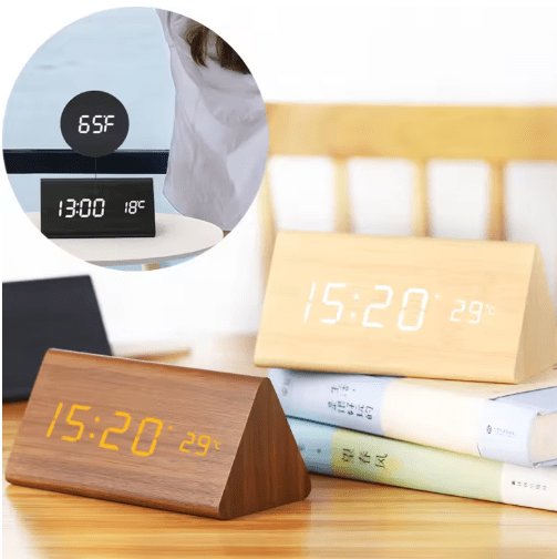 Drewniany Zegar LED WoodSense Sterowany Głosem Detail