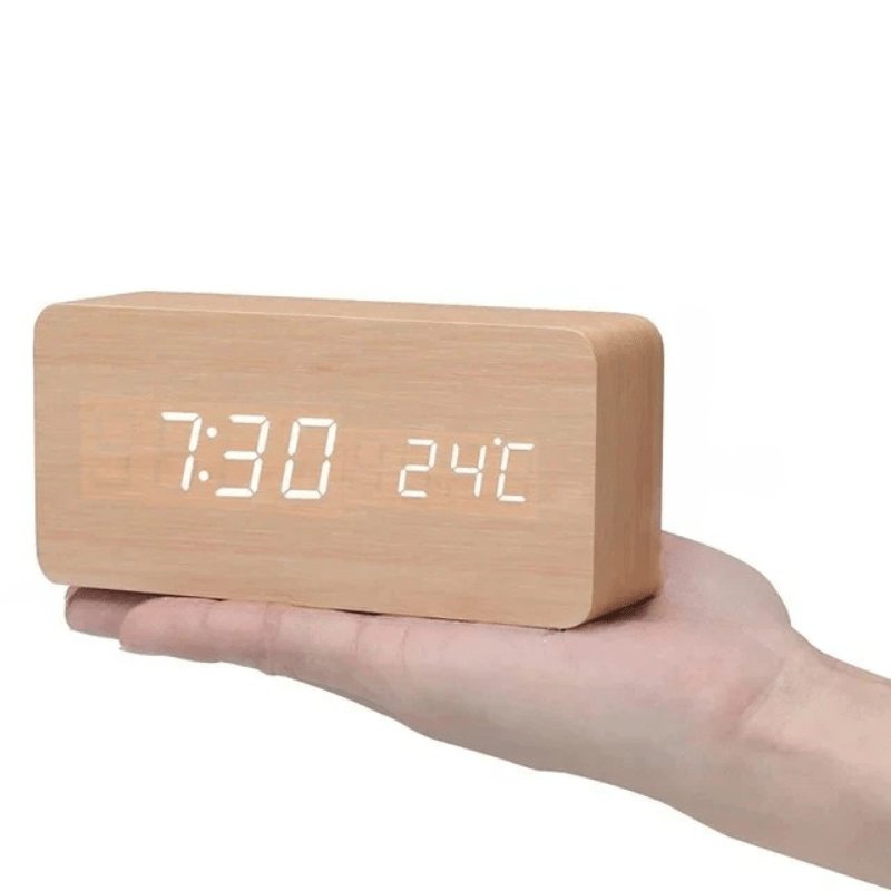 Drewniany Zegar LED WoodSense Sterowany Głosem View 13