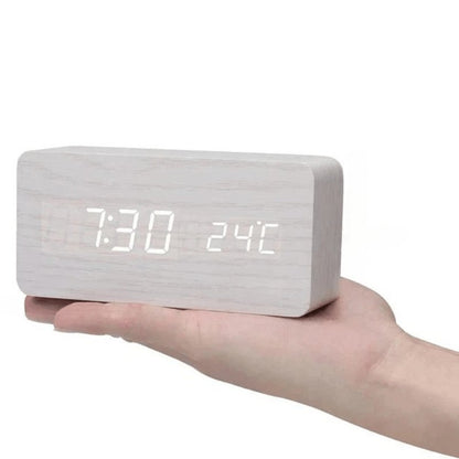 Drewniany Zegar LED WoodSense Sterowany Głosem View 14