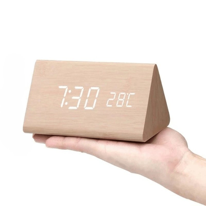 Drewniany Zegar LED WoodSense Sterowany Głosem View 15