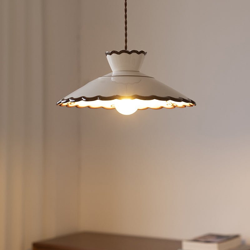 Francuska Ceramiczna Stożkowa Lampa Wisząca Vintage Detail