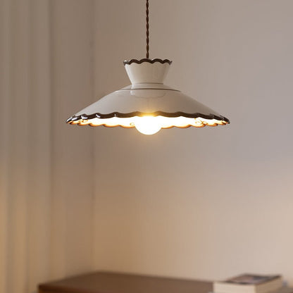 Francuska Ceramiczna Stożkowa Lampa Wisząca Vintage Detail