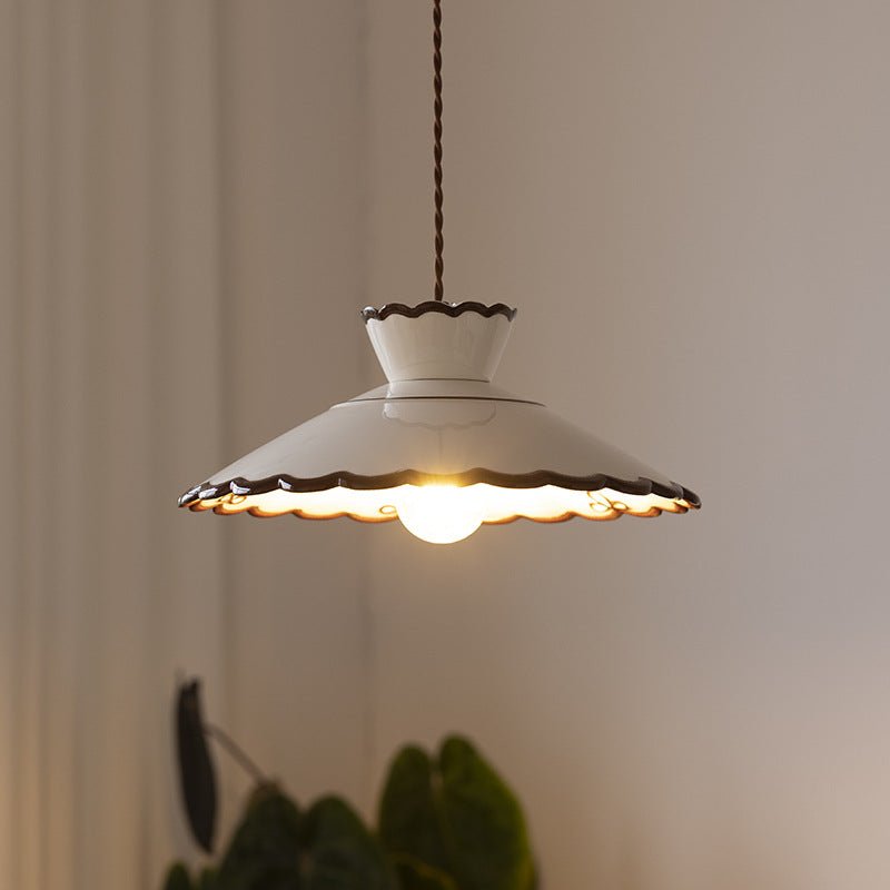 Francuska Ceramiczna Stożkowa Lampa Wisząca Vintage Front