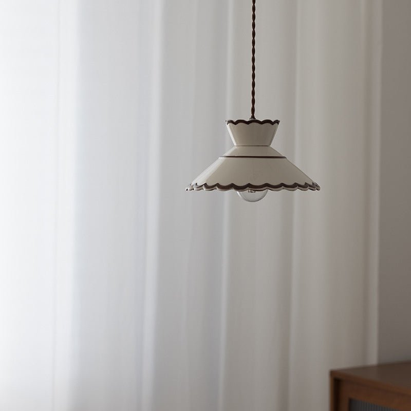 Francuska Ceramiczna Stożkowa Lampa Wisząca Vintage View 11