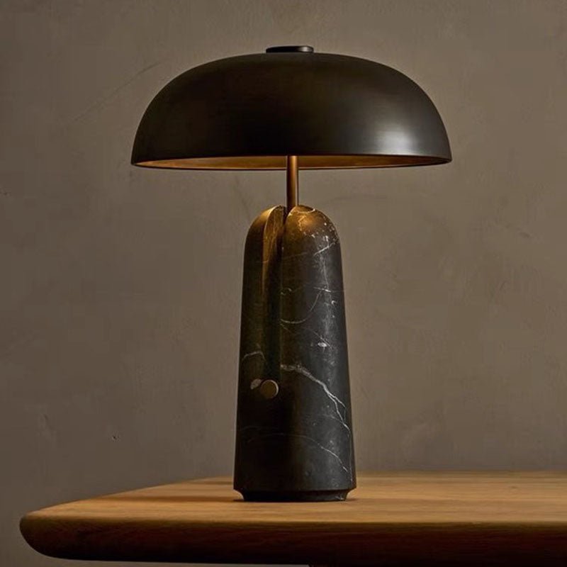 Japońska Lampa Stołowa Trawertyn Marmur Grzyb Front