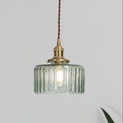 Japońska Mosiężna Szklana Lampa Wisząca Słoik Okrągła Angle