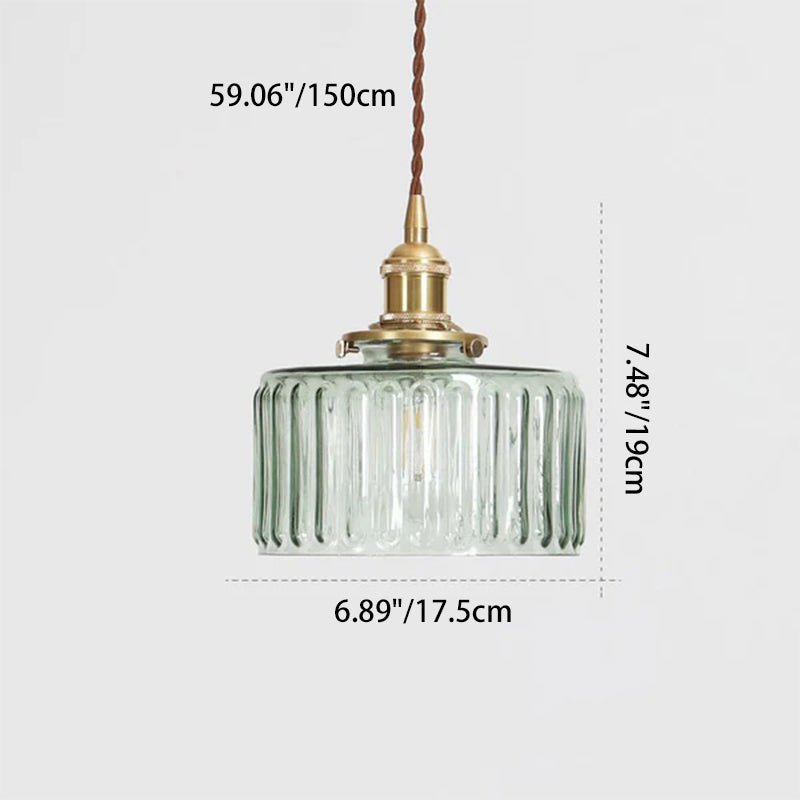 Japońska Mosiężna Szklana Lampa Wisząca Słoik Okrągła Back