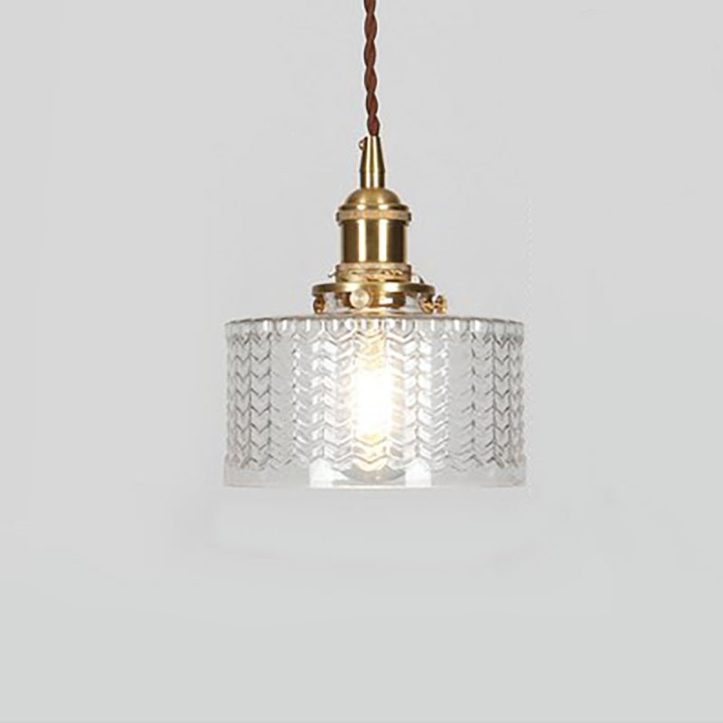 Japońska Mosiężna Szklana Lampa Wisząca Słoik Okrągła Close Up