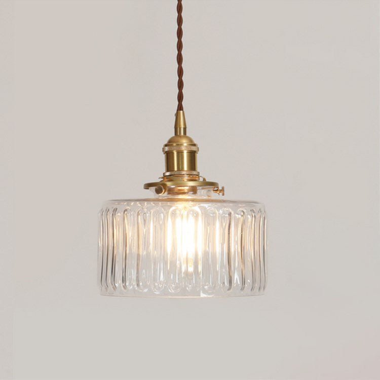 Japońska Mosiężna Szklana Lampa Wisząca Słoik Okrągła Detail