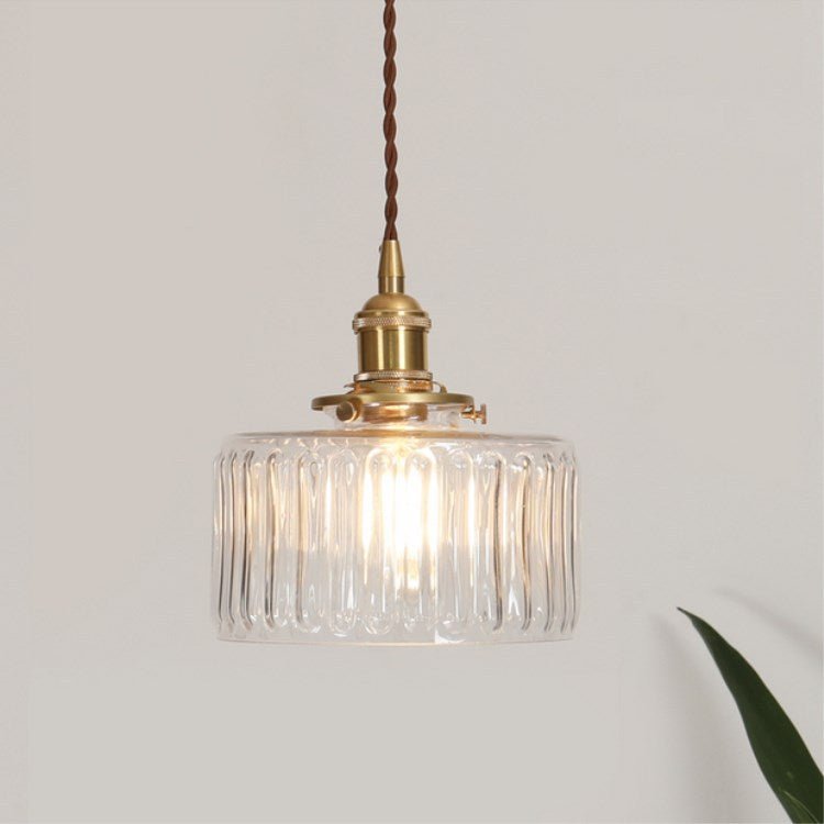 Japońska Mosiężna Szklana Lampa Wisząca Słoik Okrągła Front