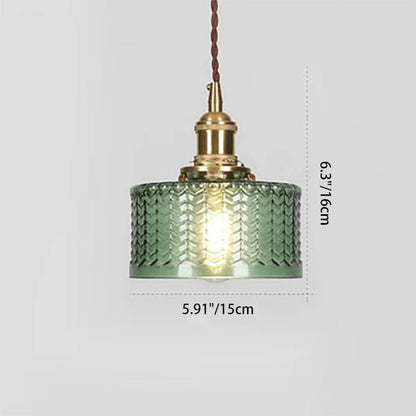 Japońska Mosiężna Szklana Lampa Wisząca Słoik Okrągła Side