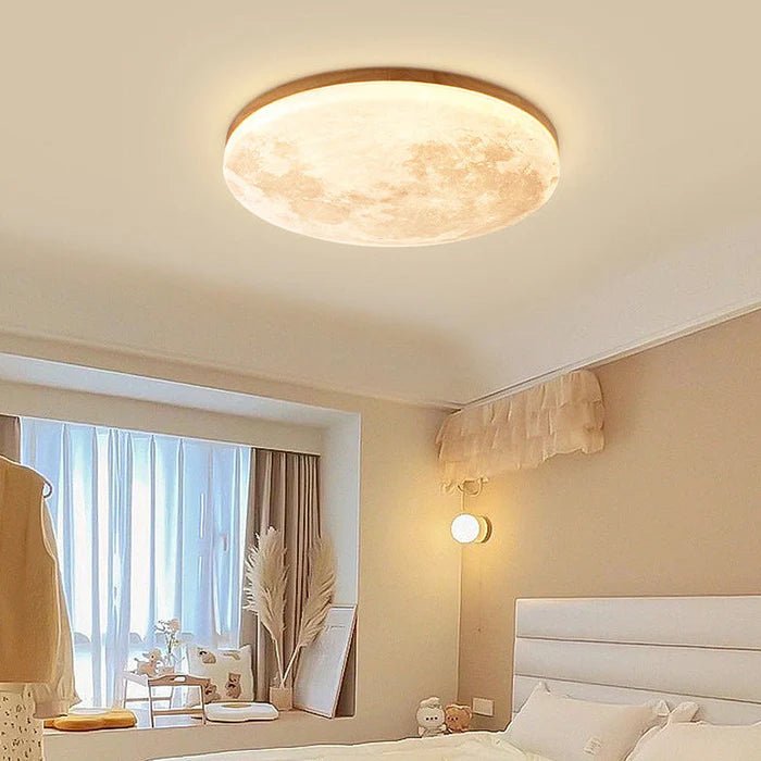 Minimalistyczna Drewniana Lampa Sufitowa LED Księżyc Okrągła Hero