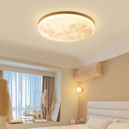 Minimalistyczna Drewniana Lampa Sufitowa LED Księżyc Okrągła Hero