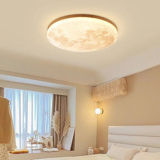 Minimalistyczna Drewniana Lampa Sufitowa LED Księżyc Okrągła Hero