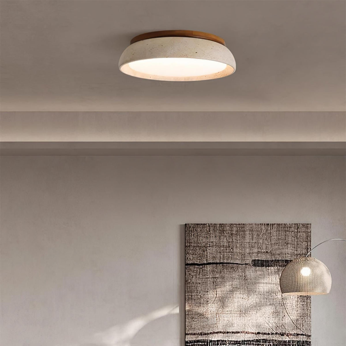 Minimalistyczna Lampa Sufitowa z Trawertyny Okrągła Detail
