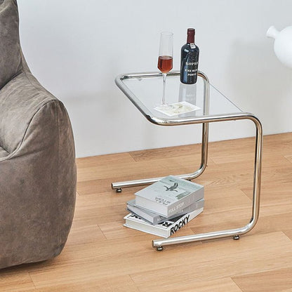 Minimalistyczny Żelazny Stolik Boczny z Hartowanym Szkłem Lifestyle