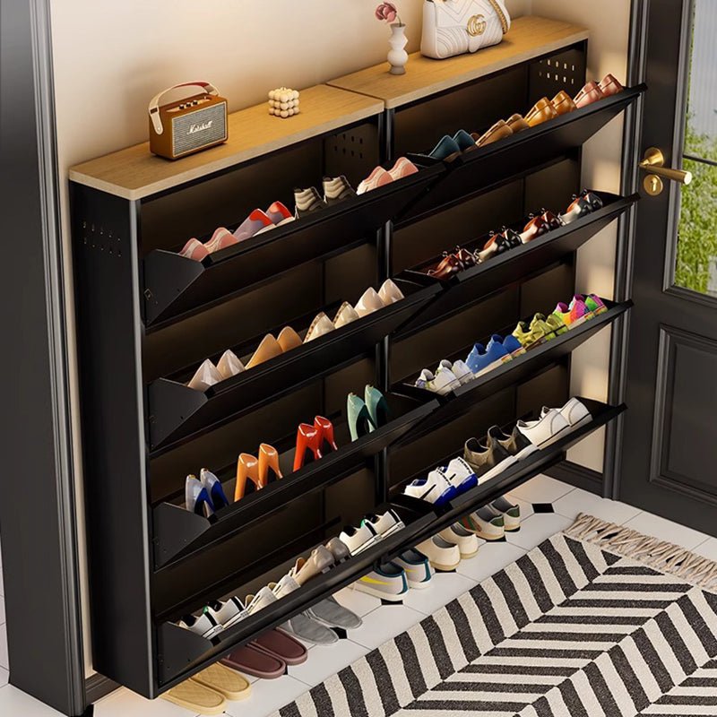Minimalistyczny Wąski Stalowy Organizer na Buty z Szufladami Uchylnymi Detail