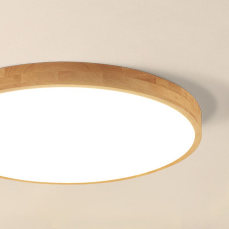 Nordic Solid Wood Round Ultra-Thin LED Flush Mount Ceiling Light Alternate