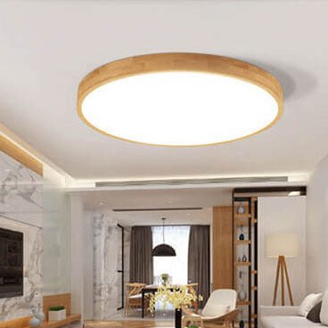 Nordic Solid Wood Round Ultra-Thin LED Flush Mount Ceiling Light Back