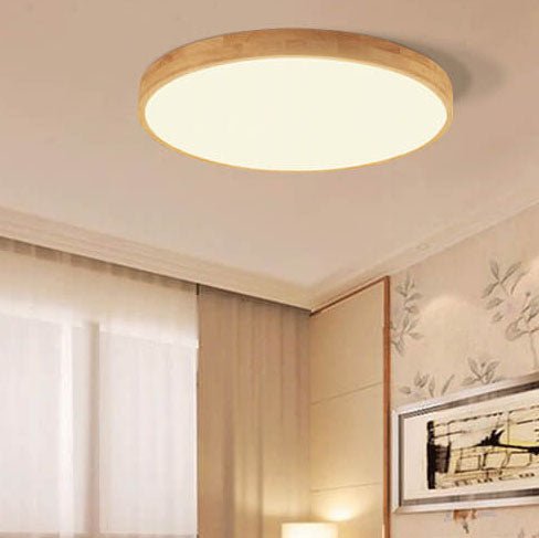 Nordic Solid Wood Round Ultra-Thin LED Flush Mount Ceiling Light Detail