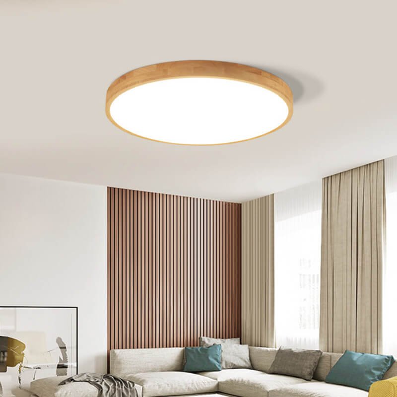 Nordic Solid Wood Round Ultra-Thin LED Flush Mount Ceiling Light Hero