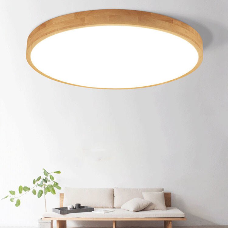 Nordic Solid Wood Round Ultra-Thin LED Flush Mount Ceiling Light Side