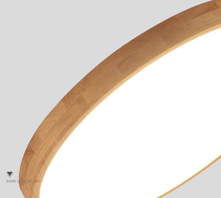 Nordic Solid Wood Round Ultra-Thin LED Flush Mount Ceiling Light View 11