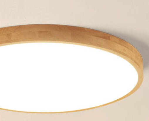 Nordic Solid Wood Round Ultra-Thin LED Flush Mount Ceiling Light View 12