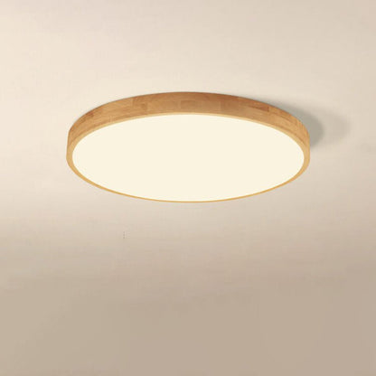 Nordic Solid Wood Round Ultra-Thin LED Flush Mount Ceiling Light View 15