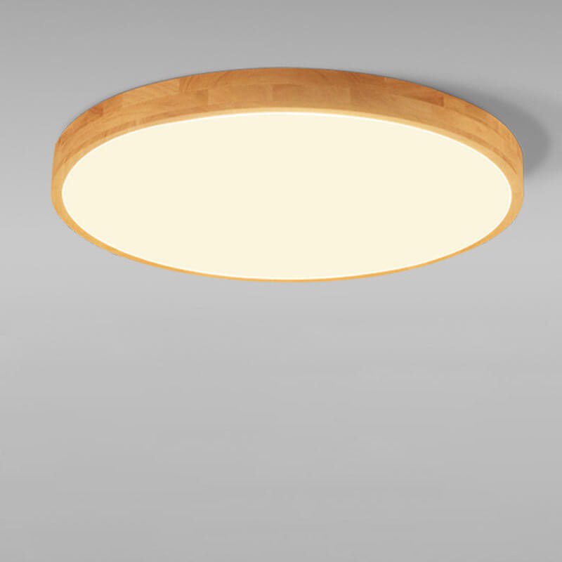 Nordic Solid Wood Round Ultra-Thin LED Flush Mount Ceiling Light View 16