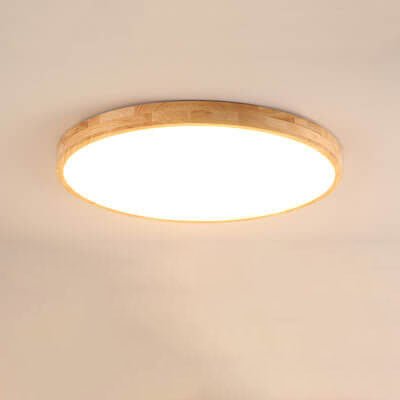 Nordic Solid Wood Round Ultra-Thin LED Flush Mount Ceiling Light View 17