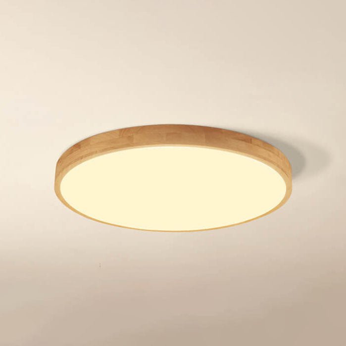 Nordic Solid Wood Round Ultra-Thin LED Flush Mount Ceiling Light View 18