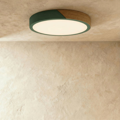 Nowoczesna Lampa Sufitowa LED Drewno Okrągła Detail