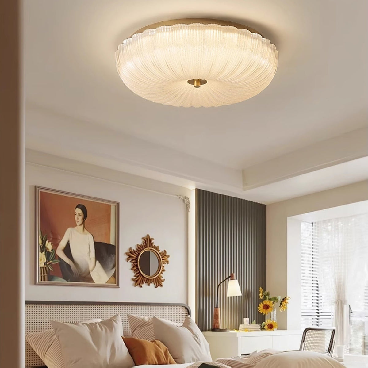 Nowoczesna Lampa Sufitowa z Falowanym Szkłem Detail