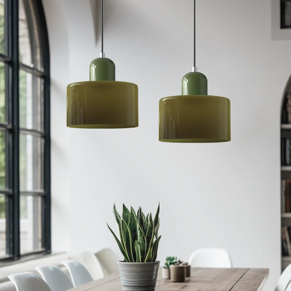 Nowoczesna lampa wisząca z kolorowego szkła w stylu Bauhaus Detail