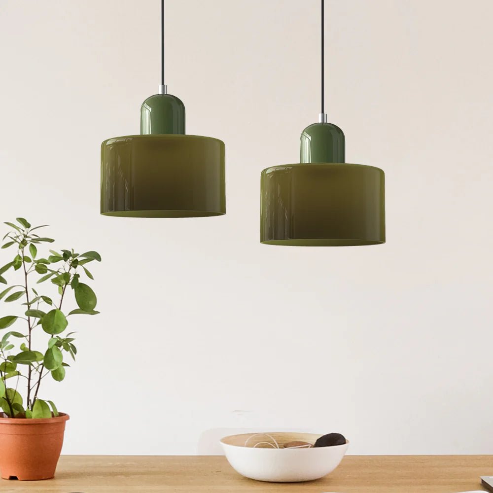 Nowoczesna lampa wisząca z kolorowego szkła w stylu Bauhaus Front