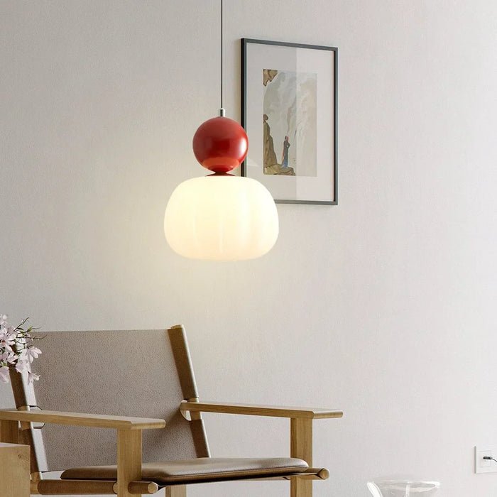 Nowoczesna Lampa Wisząca z Kulistym Elementem Mlecznym View 12