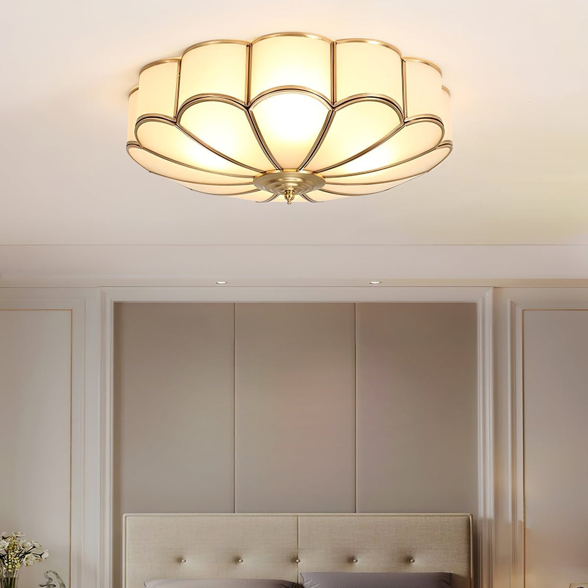 Retro Lampa Sufitowa Kwiat Mrożone Szkło Mosiądz Alternate